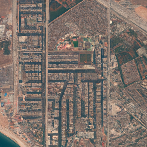תמונת לוויין של בינוי אשדוד לפני הפינוי המציגה את השטח המאוכלס בצפיפות.